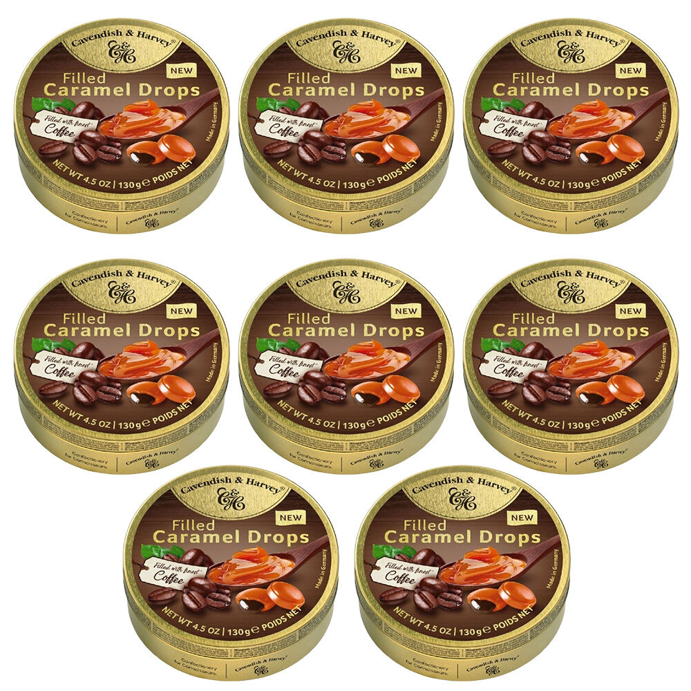 Cavendish and Harvey Caramel With Coffee Drops 130g Tin Sweets Candy Lollies x 8