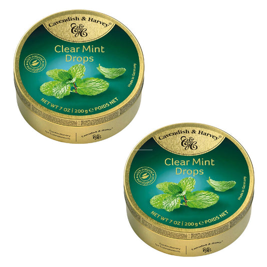 Cavendish & Harvey Clear Mint Drops 200g Tin Sweets Pack of 2