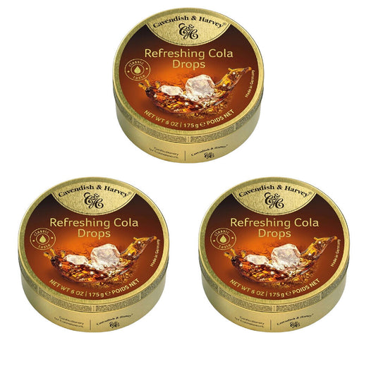 Cavendish & Harvey 3 x Refreshing Cola Drops 175g Tin Sweets C&H Candy Lollies
