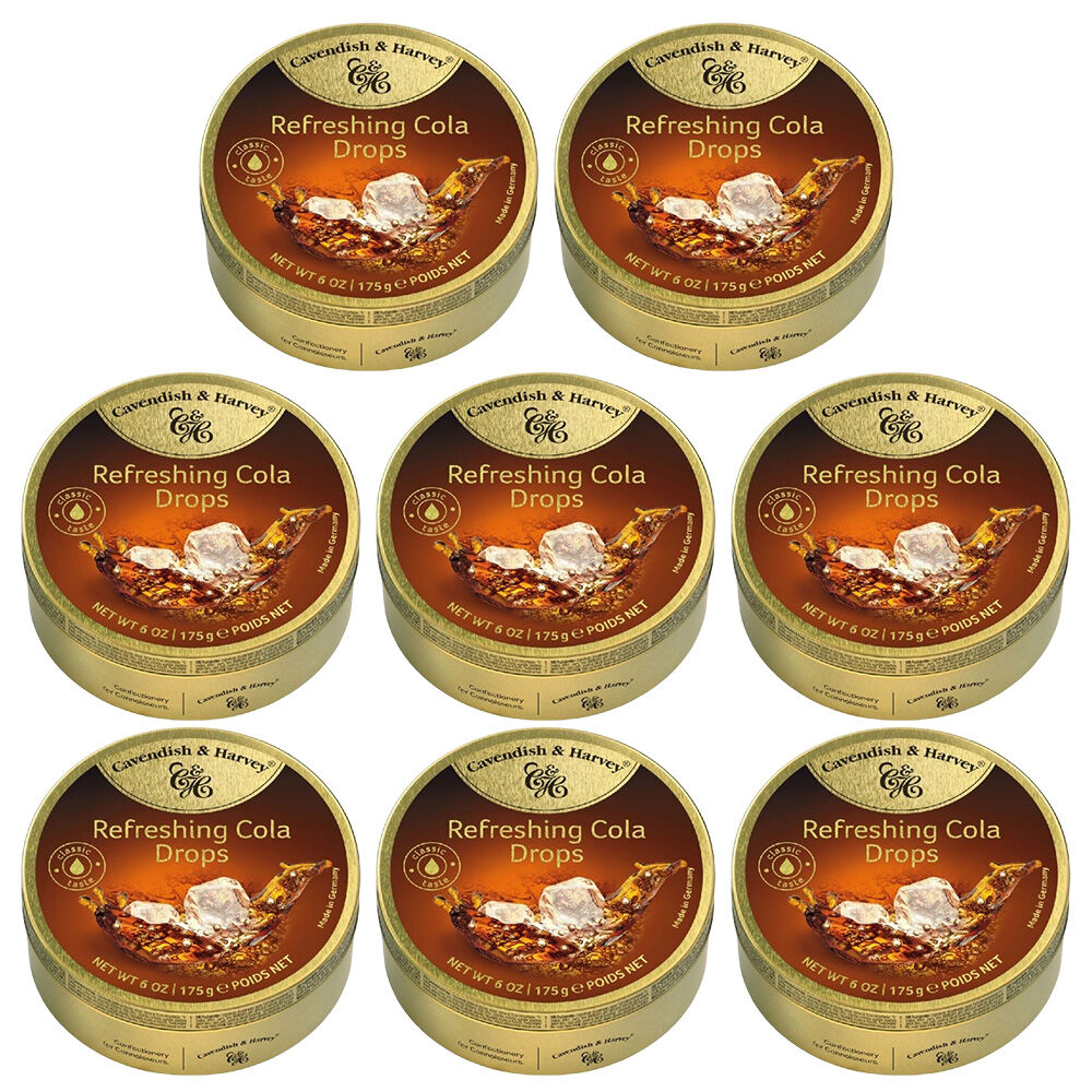 Cavendish and Harvey Refreshing Cola Drops 175g Tin Sweets Candy Lollies x 8