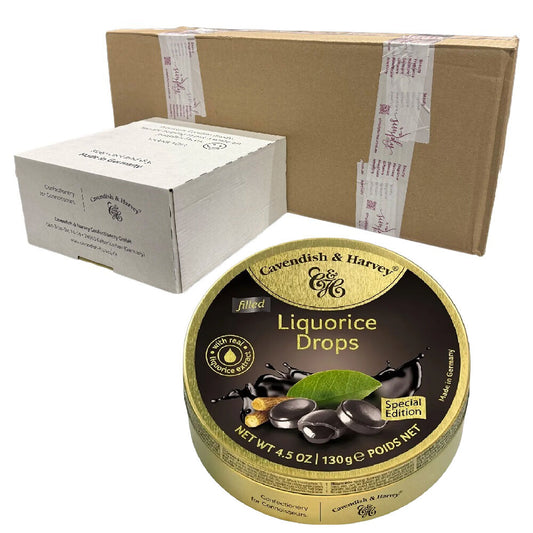 Cavendish and Harvey Liquorice Filled Drops 130g Tin Sweets Candy Lollies x 60
