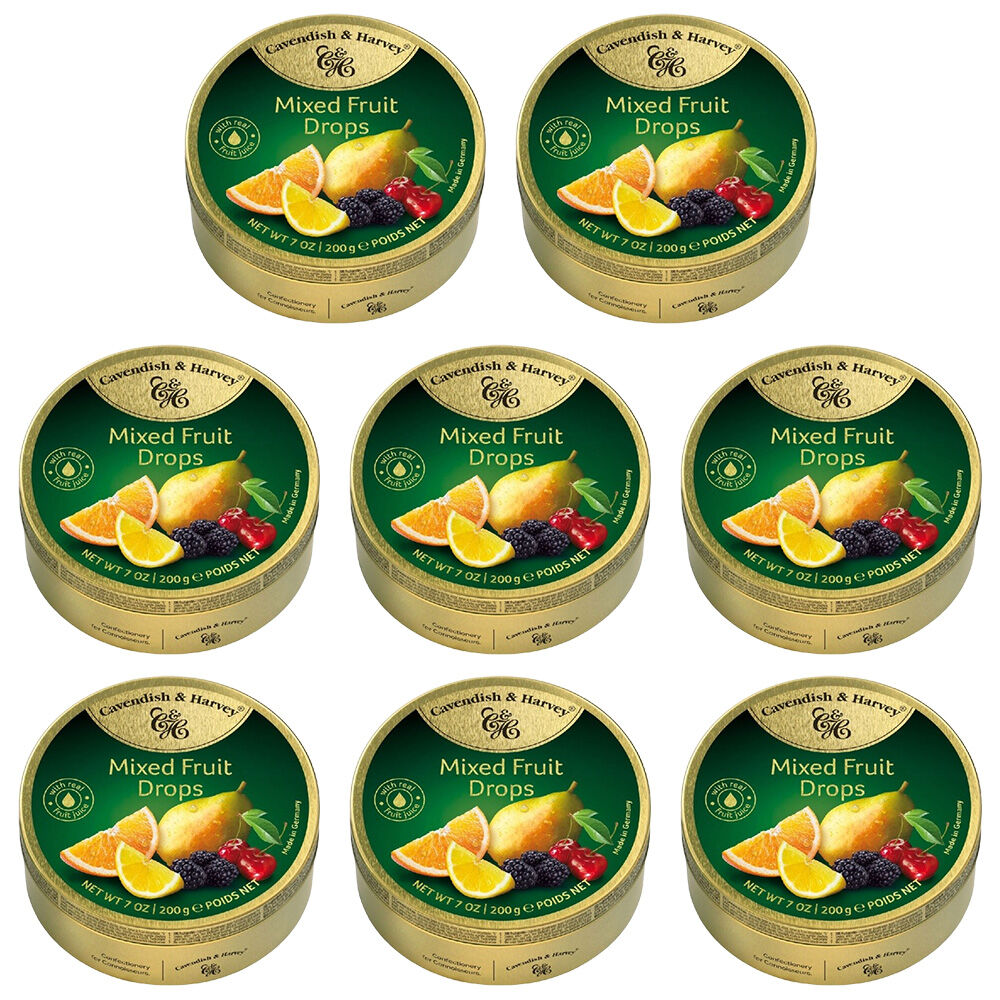 Cavendish and Harvey Mixed Fruit Drops 200g Tin Sweets Candy Lollies x 8