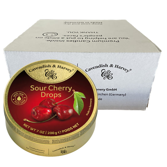 Cavendish and Harvey Sour Cherry Drops 200g Tin Sweets Candy Lollies x 10