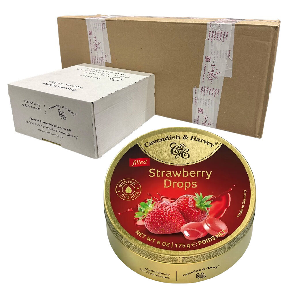Cavendish & Harvey Strawberry Drops 175g Tin Sweets Candy Lollies x 50