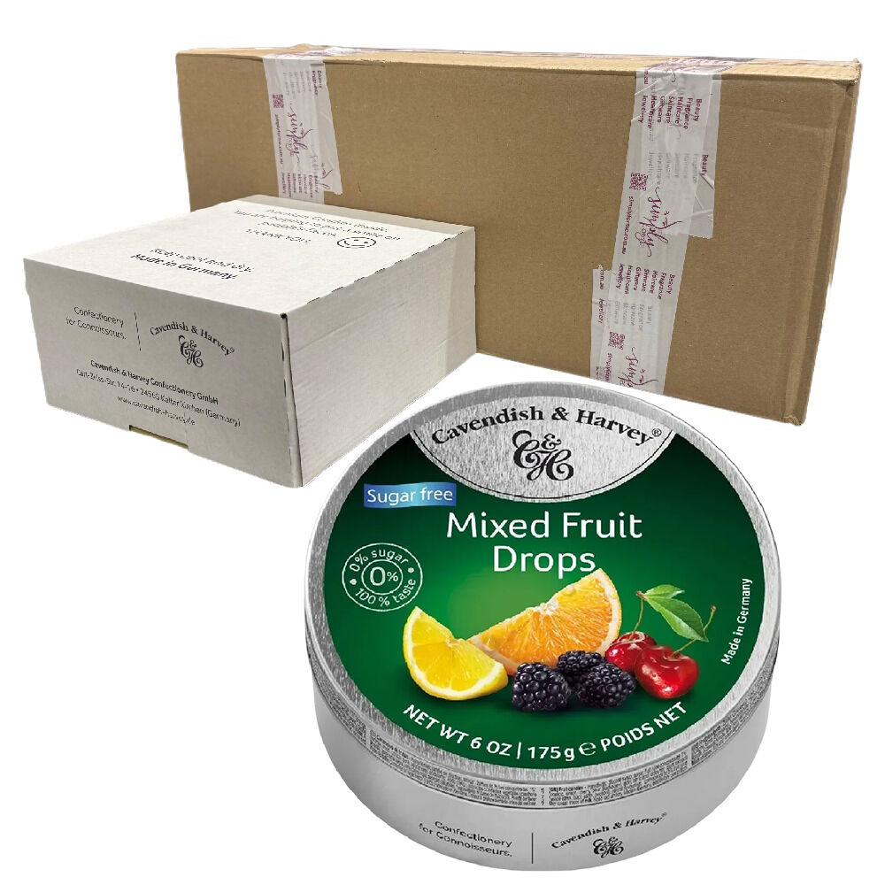 Cavendish and Harvey Sugar Free Mixed Fruit Drops 175g Tin Sweets Candy x 50
