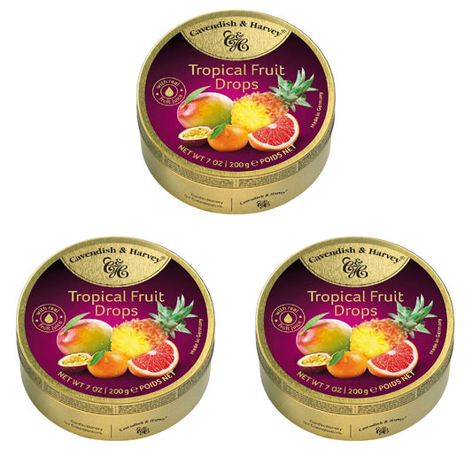 Cavendish & Harvey 3 x Tropical Fruit Drops 200g Tin Sweets C&H Candy Lollies