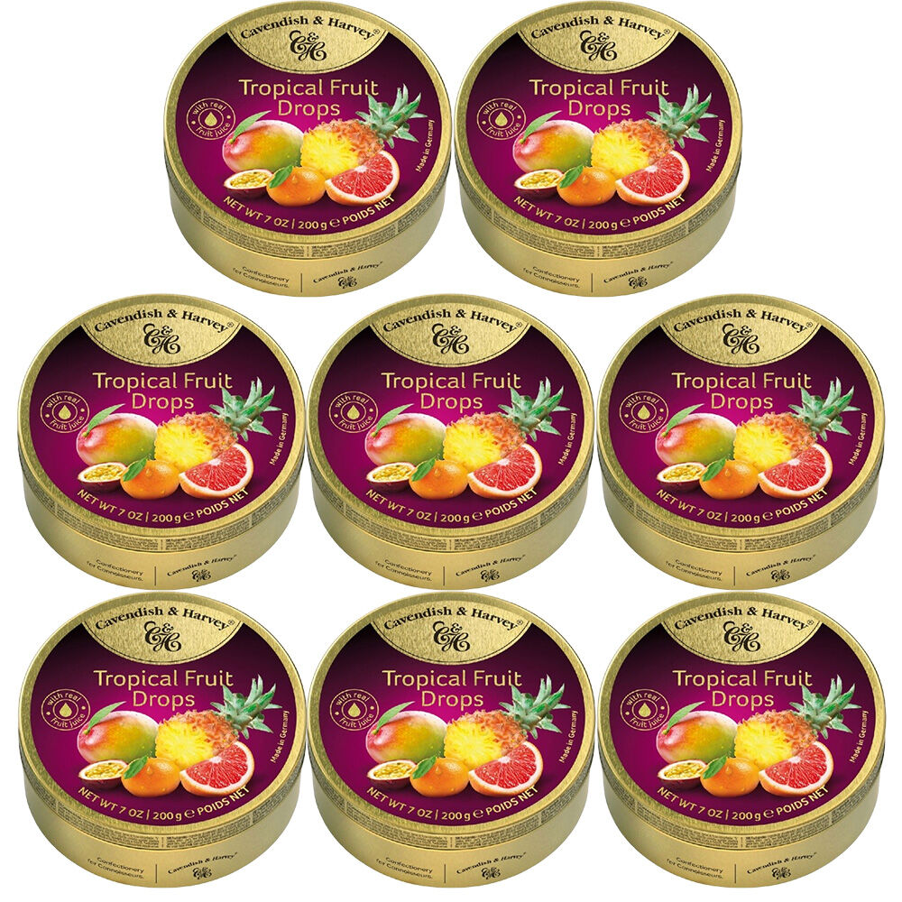 Cavendish and Harvey Tropical Fruit Drops 200g Tin Sweets Candy Lollies x 8