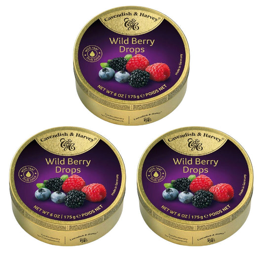 Cavendish & Harvey 3 x Wild Berry Drops 175g Tin Sweets C&H Candy Lollies
