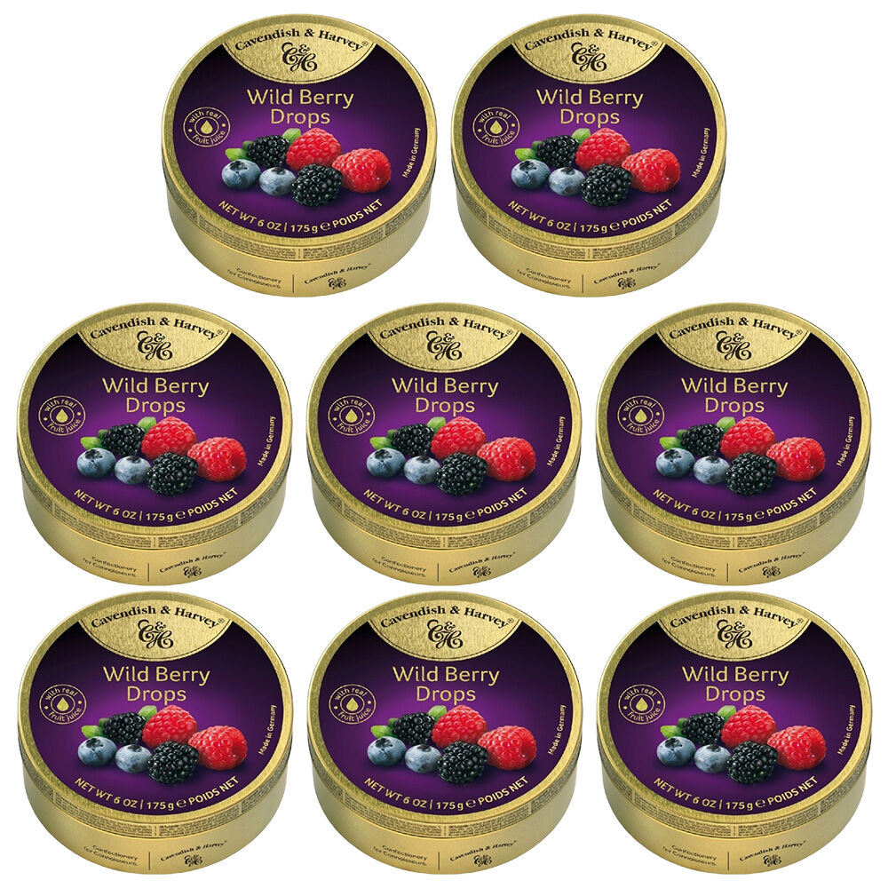 Cavendish and Harvey Wild Berry Drops 175g Tin Sweets Candy Lollies x 8