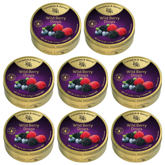 Cavendish and Harvey Wild Berry Drops 175g Tin Sweets Candy Lollies x 8