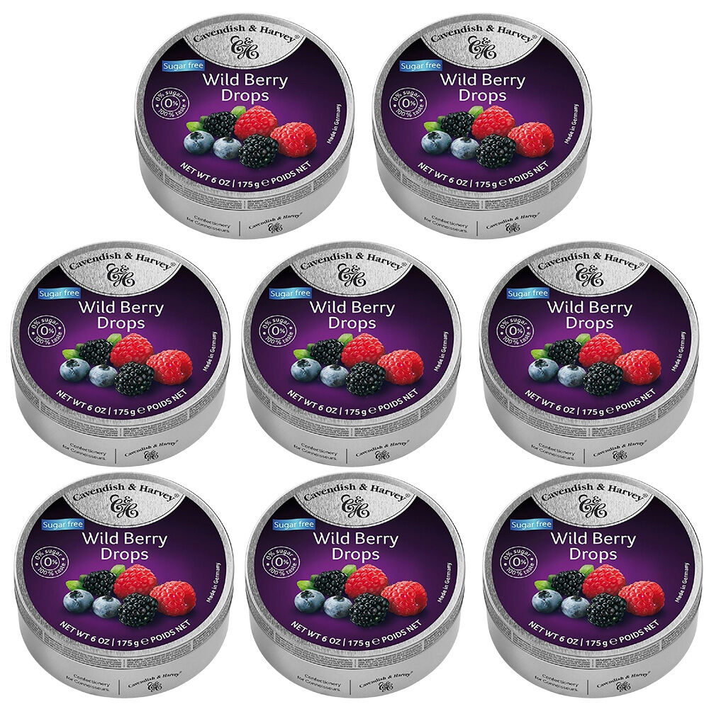Cavendish and Harvey Tin Sweets 175g Sugar Free Wild Berry x 8
