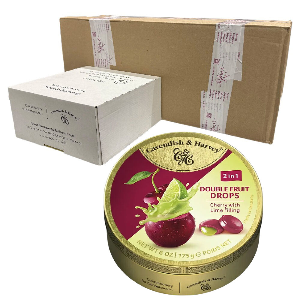 Cavendish and Harvey Double Fruit Cherry Drops Filled With Lime 175g Tin x 50