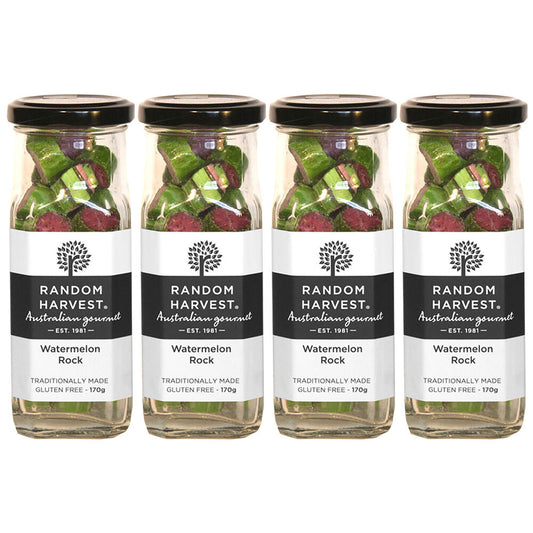 Random Harvest Watermelon Rock Candy 4 Pack 170g Glass Jar Vegan Sweets