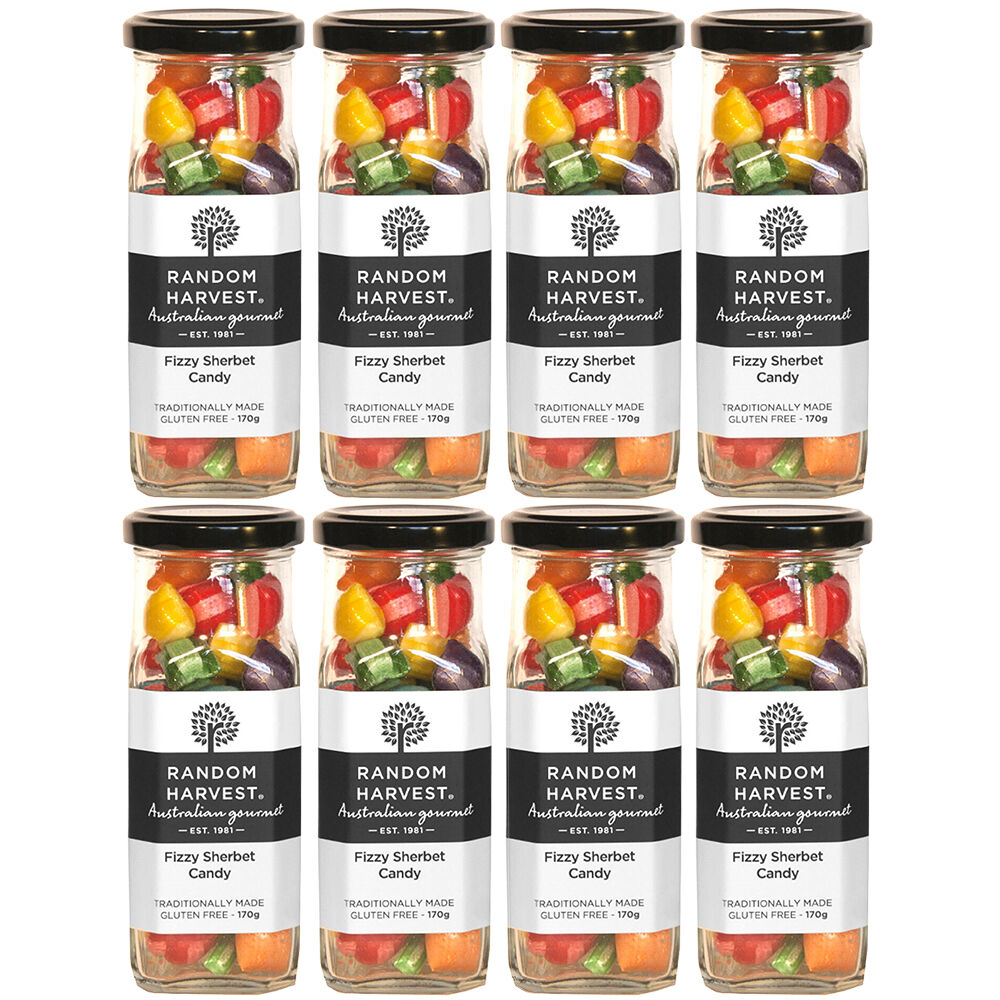 Random Harvest Fizzy Sherbet Candy 8 x 170g Jars Australian Vegan Gluten Free Sweets