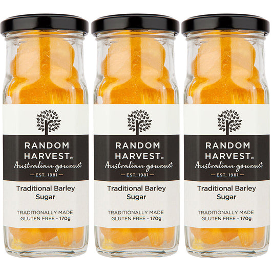 Random Harvest Traditional Barley Sugar Candy 3 x 170g Glass Jars Gluten Free