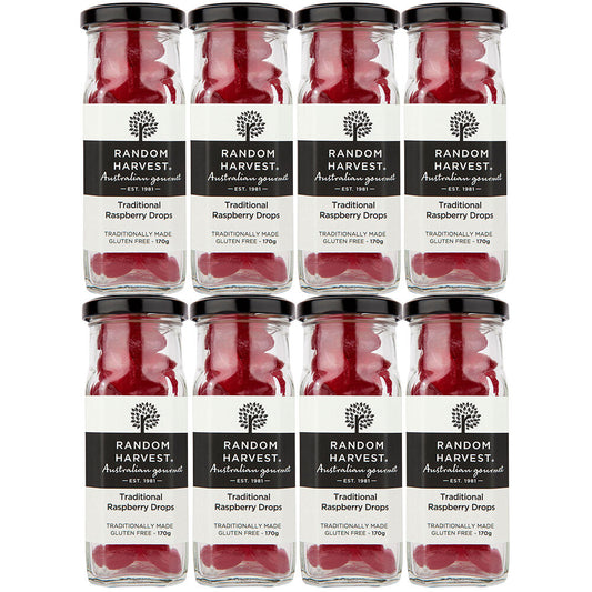 Random Harvest Traditional Raspberry Drops Candy 8 x 170g Jars Gluten Free Vegan