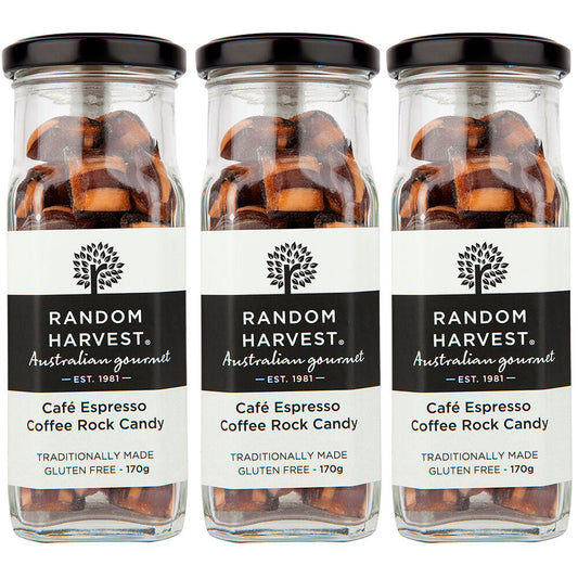 Random Harvest Espresso Coffee Rock Candy 3 Pack 170g Glass Jar Lollies