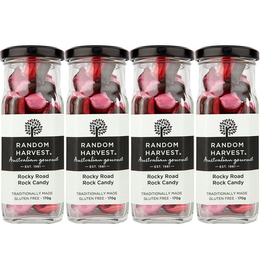 Random Harvest Rocky Road Rock Candy 4 x 170g Glass Jars Vegan Gluten Free Sweets