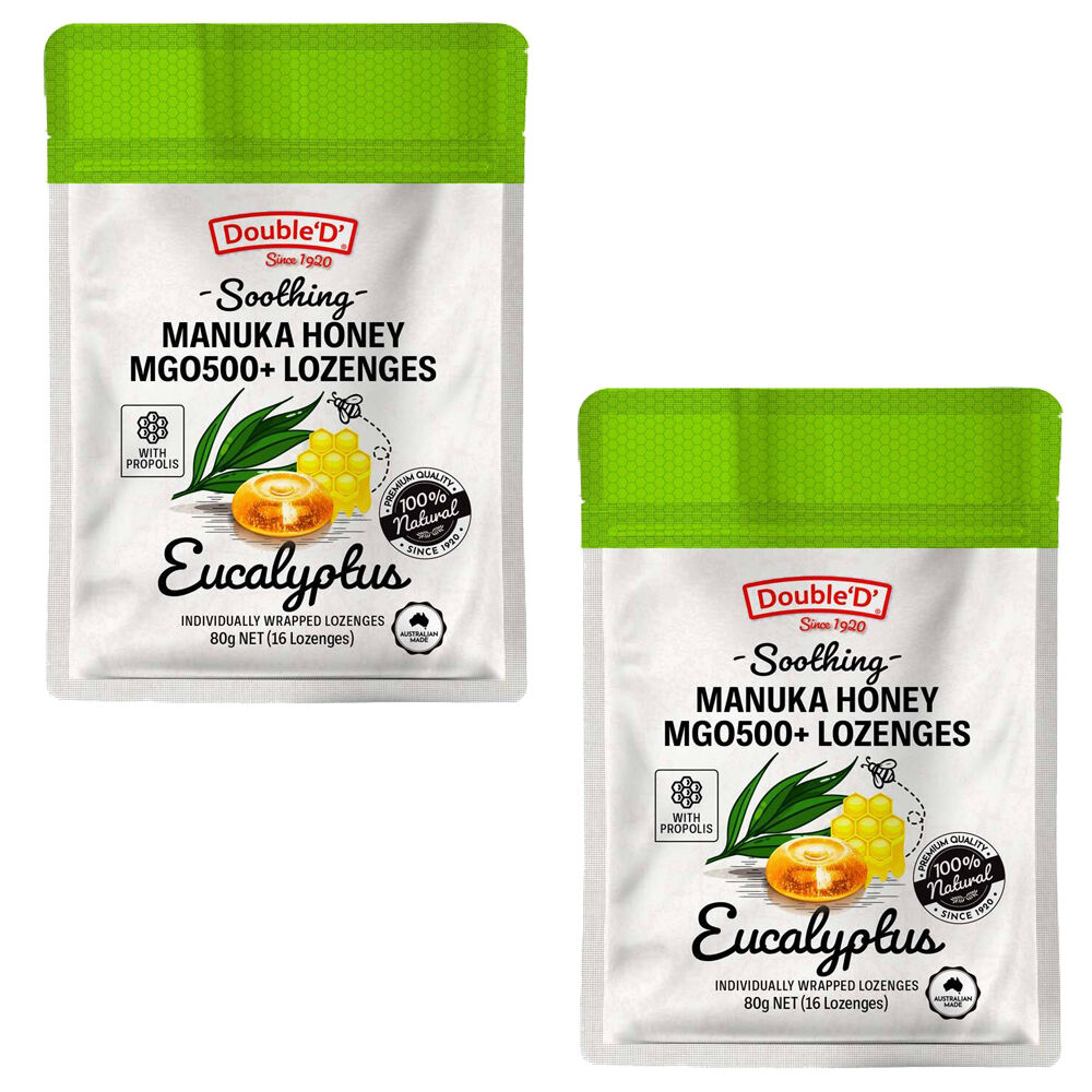 Double D Manuka Honey Propolis Eucalyptus Lozenges 80g Pack of 2 MGO500 plus