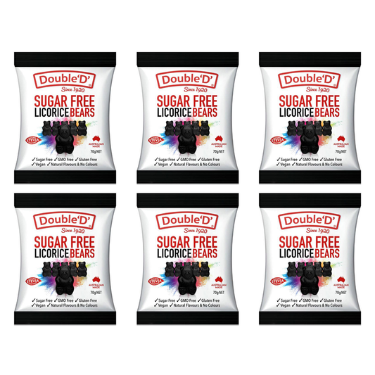 Double D Sugar Free Licorice Gummy Bears 70g Bundle of 6