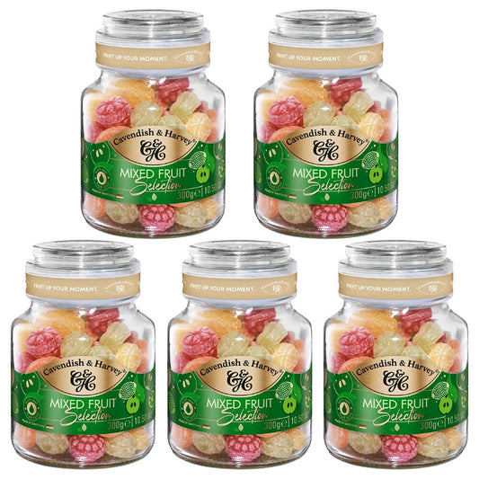 Cavendish & Harvey Mixed Fruit Candy Jar 300g Vegan Halal Kosher Sweets x 5 Jars