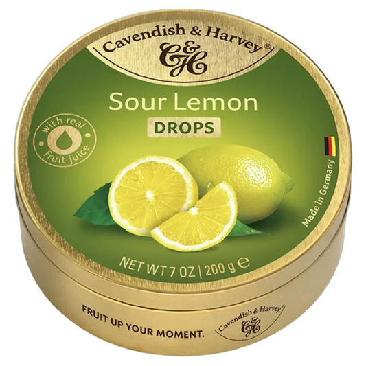 Cavendish & Harvey Sour Lemon Drops 200g Tin Sweets Boiled Candy Fruit Lollies