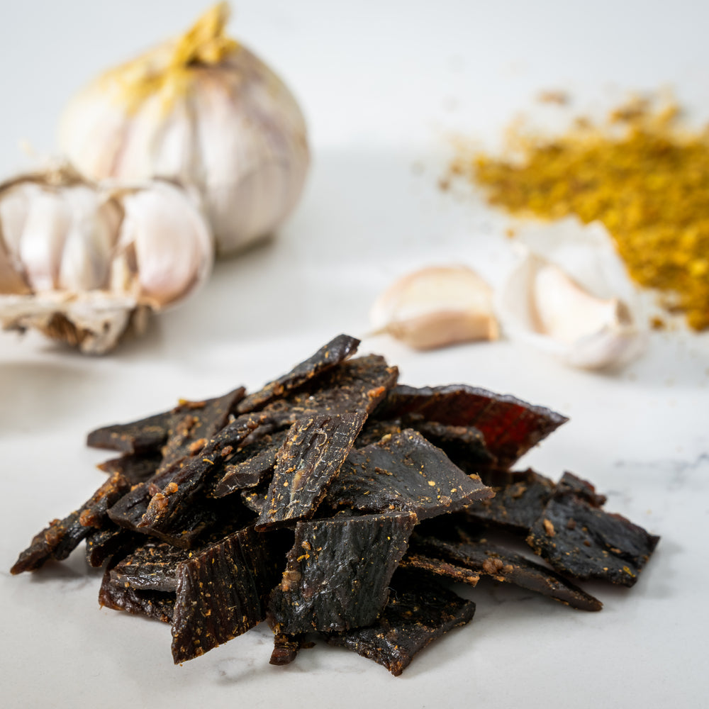 Mallorys Jerky Garlic Ginger Beef 100g Savoury & Soft (for Human Consumption)
