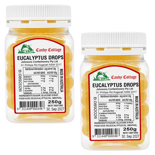 Candy Cottage Eucalyptus Drops 250g Old Fashioned Lollies Sweets 2 Pack