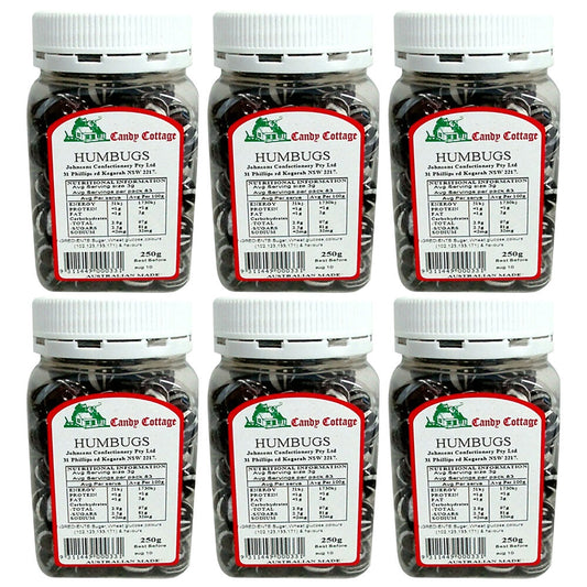 Candy Cottage Humbugs 6 x 250g Peppermint Lollies Set Made in Australia