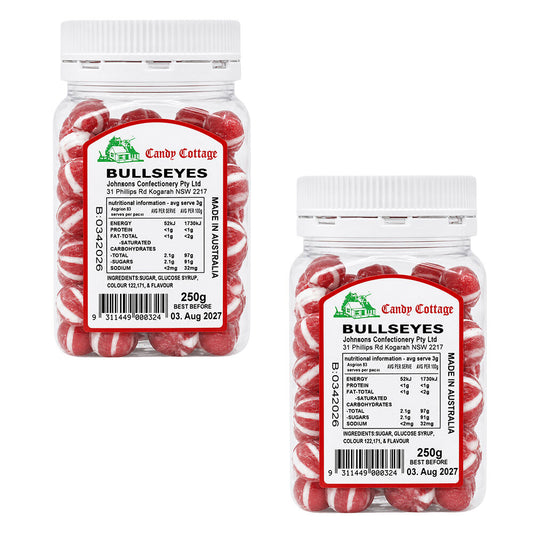 Candy Cottage Bullseyes Old Fashioned Lollies 2 x 250g Sweets