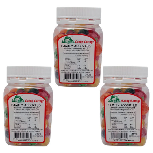 Candy Cottage Family Assorted 3 x 250g Old Style Lollies Set Australian