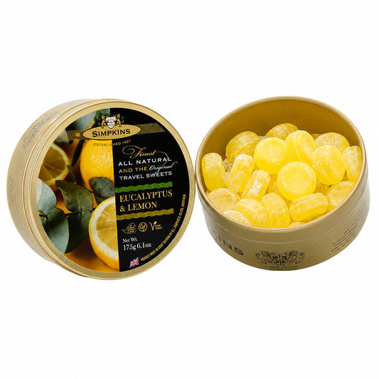 Simpkins Eucalyptus and Lemon 175g Tin Sweets Candy Lollies