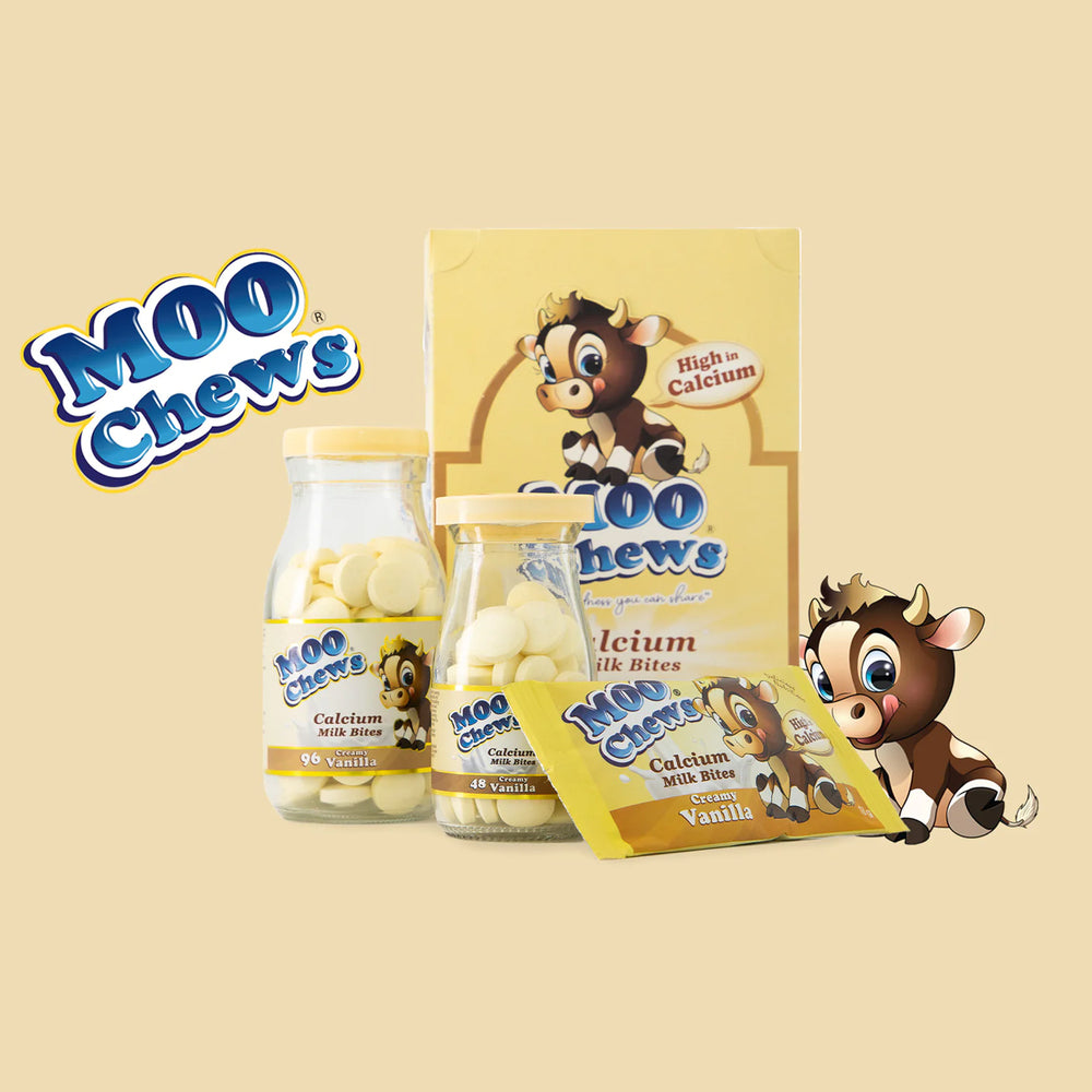 Moo Chews Creamy Vanilla Calcium Milk Bites Healthy Kids Snacks Jar 96