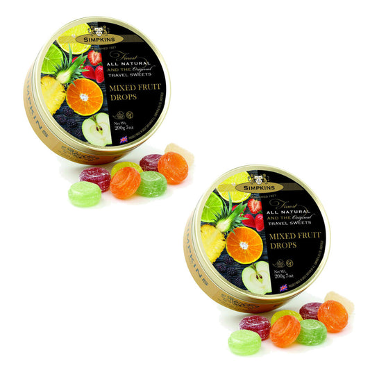 Simpkins Mixed Fruit Drops 200g Tin 2 Pack Traditional English Fruit Sweets