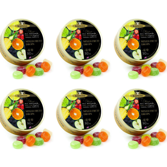 6 x Simpkins Mixed Fruit Drops 200g Tin Sweets Candy Lollies