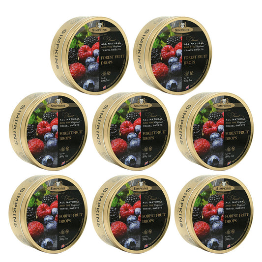 Simpkins Forest Fruit Drops 8 x 200g Tins Traditional British Berry Travel Sweets