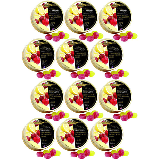 Simpkins Lemon Sour Cherry Drops 12 x 200g Tins Traditional British Travel Sweets