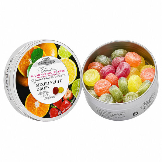 Simpkins Sugar Free Mixed Fruit Drops 150g Tin Sweets Candy Lollies