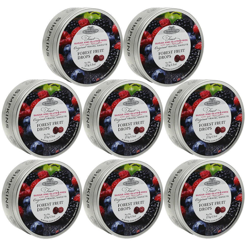 Simpkins Sugar Free Forest Fruit Drops 8 x 175g Tins Gluten Free Sweets UK Made