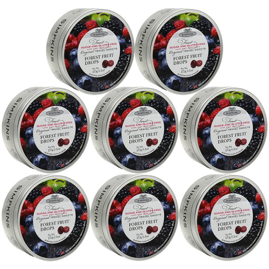 Simpkins Sugar Free Forest Fruit Drops 8 x 175g Tins Gluten Free Sweets UK Made