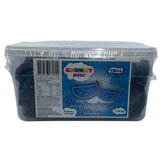 Vidal Chunky Liquorice Blue Raspberry Slices Tub 1.45kg Bulk Candy