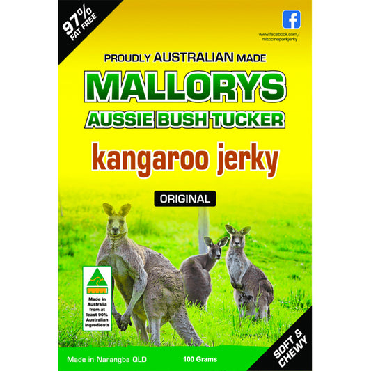 Mallorys Jerky Original Kangaroo 100g Wild Lean Protein (for Human Consumption)