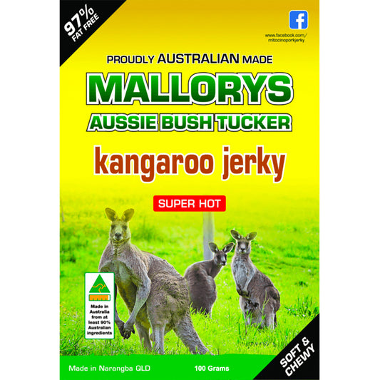 Mallorys Jerky Super Hot Kangaroo 100g Fiery Lean Snack (for Human Consumption)