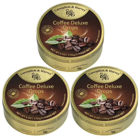 Cavendish & Harvey 3 x Deluxe Coffee Drops 175g Tin Sweets Candy Lollies
