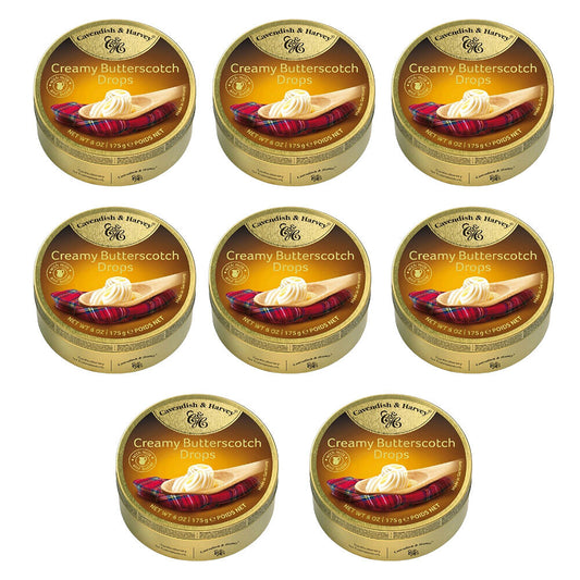 Cavendish and Harvey Creamy Butterscotch Drops 175g Tin Sweets Candy Lollies x 8