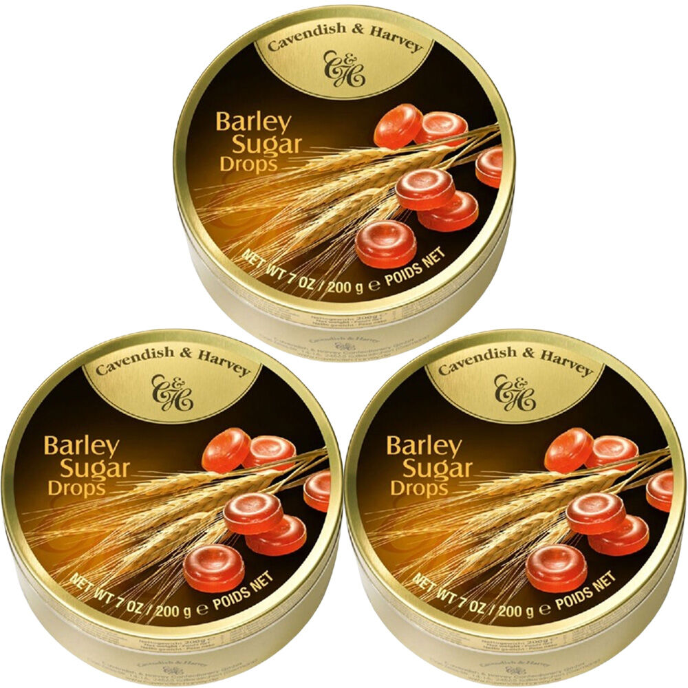Cavendish & Harvey 3 x Barley Sugar Drops 200g Tin Sweets C&H Candy Lollies