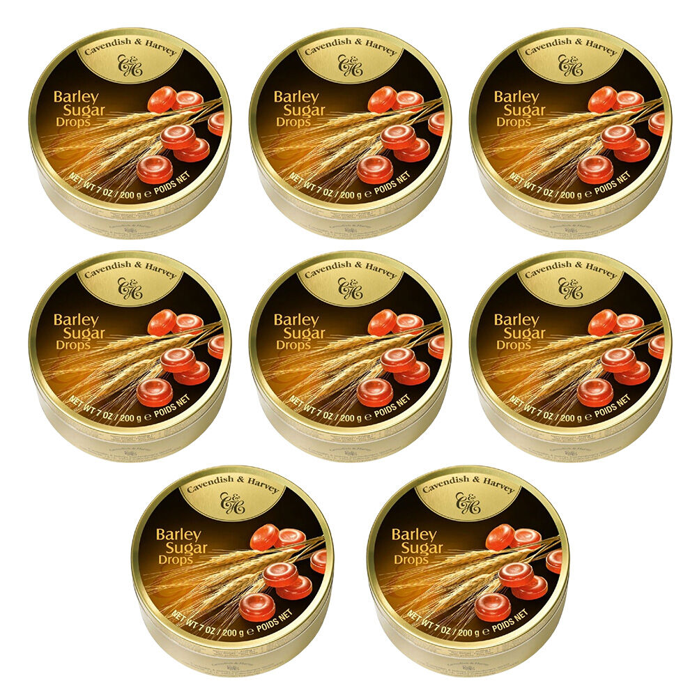 Cavendish and Harvey Barley Sugar Drops 200g Tin Sweets Candy Lollies x 8