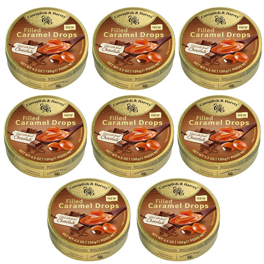 Cavendish and Harvey Caramel With Chocolate Drops 130g Tin Sweets Candy Lollies x 8