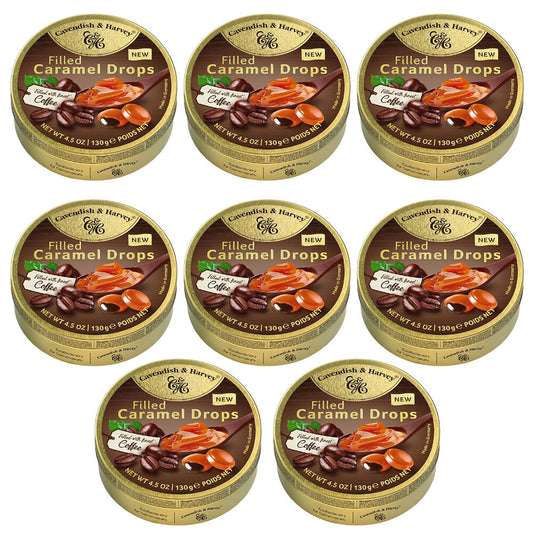 Cavendish and Harvey Caramel With Coffee Drops 130g Tin Sweets Candy Lollies x 8
