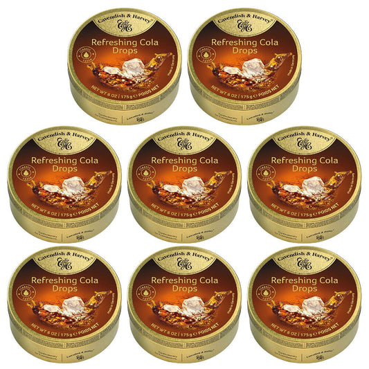 Cavendish and Harvey Refreshing Cola Drops 175g Tin Sweets Candy Lollies x 8